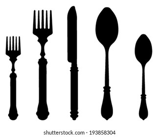 Silhouettes Cutlery Vector Stock Vector (Royalty Free) 193858304 ...