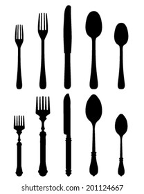 Silhouettes of cutlery, vector