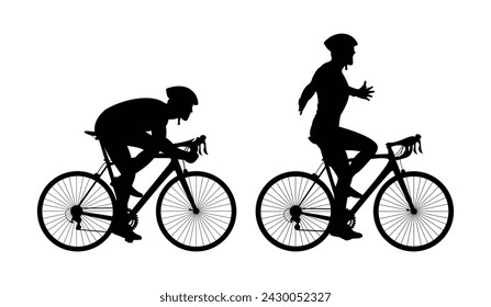 silhouettes cycling. cycling sport. head down and almost finish. black isolated white background