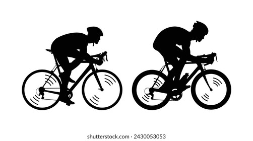 silhouettes cycling. cycling sport. head down. black isolated white background