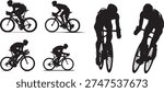 Silhouettes of cyclists racing on bicycles in various dynamic positions