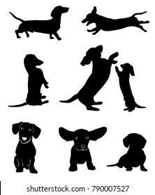 Silhouettes of dachshunds. Vector illustration. svg