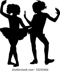 Silhouettes of dancer children