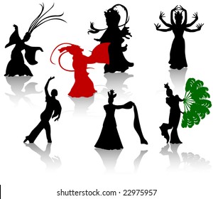 Silhouettes Of Dancers. Chinese Opera And The National Dance