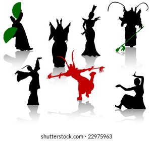 Silhouettes Of Dancers. Chinese Opera And The National Dance