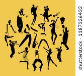 Silhouettes of dancers dancing Charleston and jazz musicians