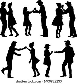 silhouettes of dancers - vector illustration