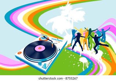 bailes de siluetas; diseño abstracto con arco iris