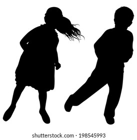 silhouettes of dancing boys and girls on white background vector