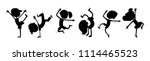 Silhouettes of dancing children. Funny cartoon character. Vector illustration. Isolated on white background