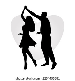 Silhouettes of a dancing couple. Boy and girl are dancing. Vector illustration.