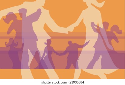 Silhouettes of  dancing couples at the ball. Vector illustration.