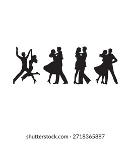 Silhouettes of dancing couples in various ballroom poses displayed together