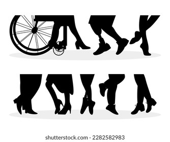 Silhouettes of dancing feet. Different dances. Inclusive dance. International Dance Day.