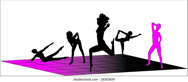 silhouettes of dancing girls