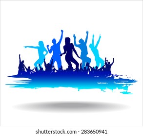 Silhouettes of dancing girls and boys