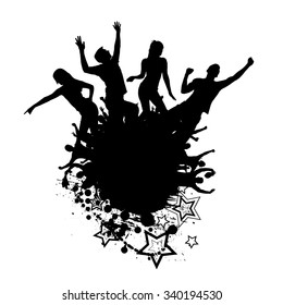 Silhouettes of dancing girls and boys