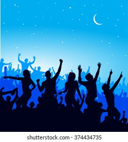 Silhouettes of dancing girls and boys