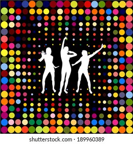 Silhouettes of dancing girls confetti. Vector