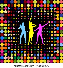 Silhouettes of dancing girls confetti. Vector 