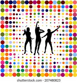 Silhouettes of dancing girls confetti. Vector 
