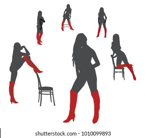 the silhouettes of dancing girls in red boots