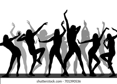 Silhouettes of dancing girls. Vector