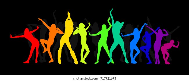 Silhouettes of dancing girls. Vector