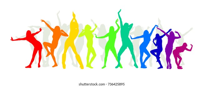 Silhouettes of dancing girls. Vector