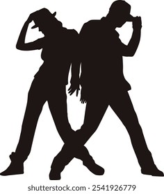 Silhouettes of dancing man and woman. Trendy vector illustration of professional music dancers