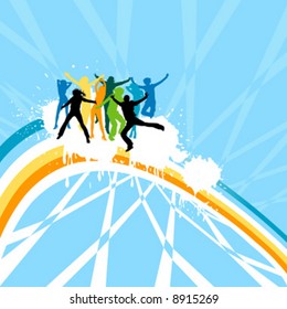silhouettes dancing on a rainbow