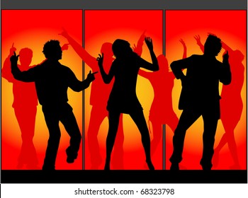 Silhouettes of dancing - orange background