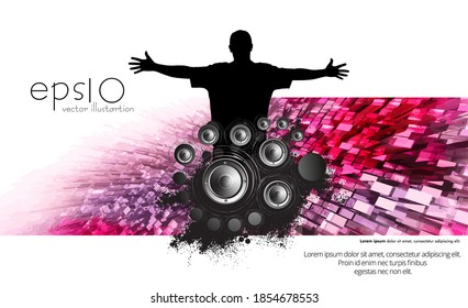 Silhouettes of dancing people in a club. Background ready for poster or banner
