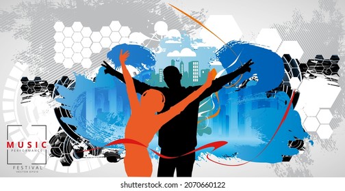 Silhouettes of dancing people in a club. Background ready for poster or banner