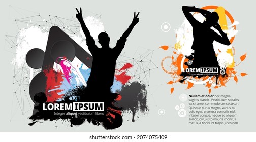 Silhouettes of dancing people in a club. Background ready for poster or banner
