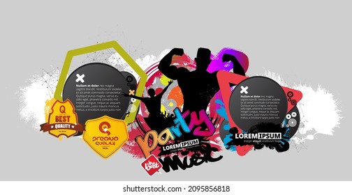 Silhouettes of dancing people in a club. Background ready for poster or banner