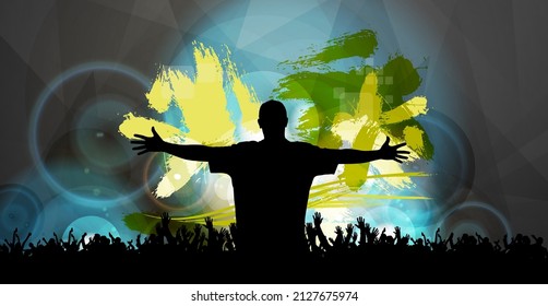 Silhouettes of dancing people in a club. Background ready for poster or banner