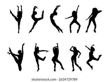 silhouettes of dancing people on white background