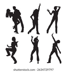 silhouettes of dancing people on white background