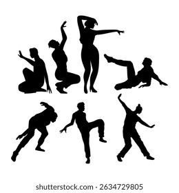 silhouettes of dancing people on white background