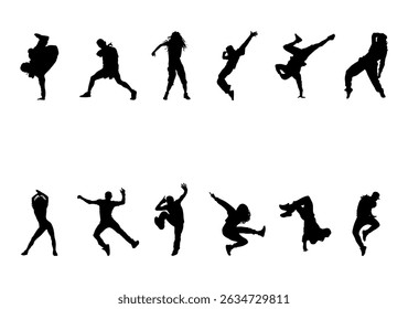 silhouettes of dancing people on white background