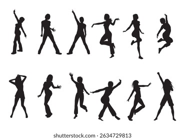 silhouettes of dancing people on white background