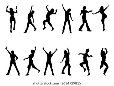 silhouettes of dancing people on white background