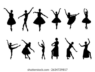 silhouettes of dancing people on white background