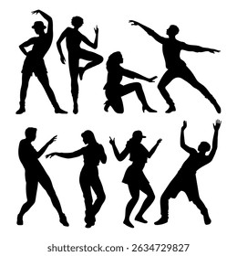 silhouettes of dancing people on white background