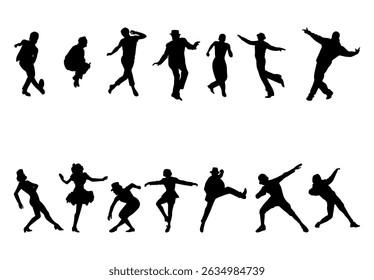 silhouettes of dancing people on white background