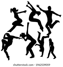 silhouettes of dancing people in various stylistic forms, which are vectors suitable for illustration