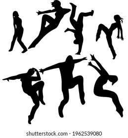 silhouettes of dancing people in various stylistic forms, which are vectors suitable for illustration