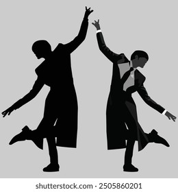 silhouettes of dancing people vector, couple, sport, dancing, love, illustration, black, family, men, dancer