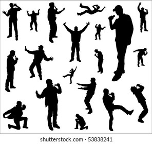 Silhouettes of a dancing and singing men.